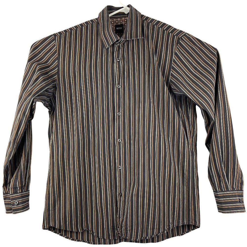 Boss Hugo Boss Long Sleeve Button Up Shirt Men's Striped Flip Cuff Large